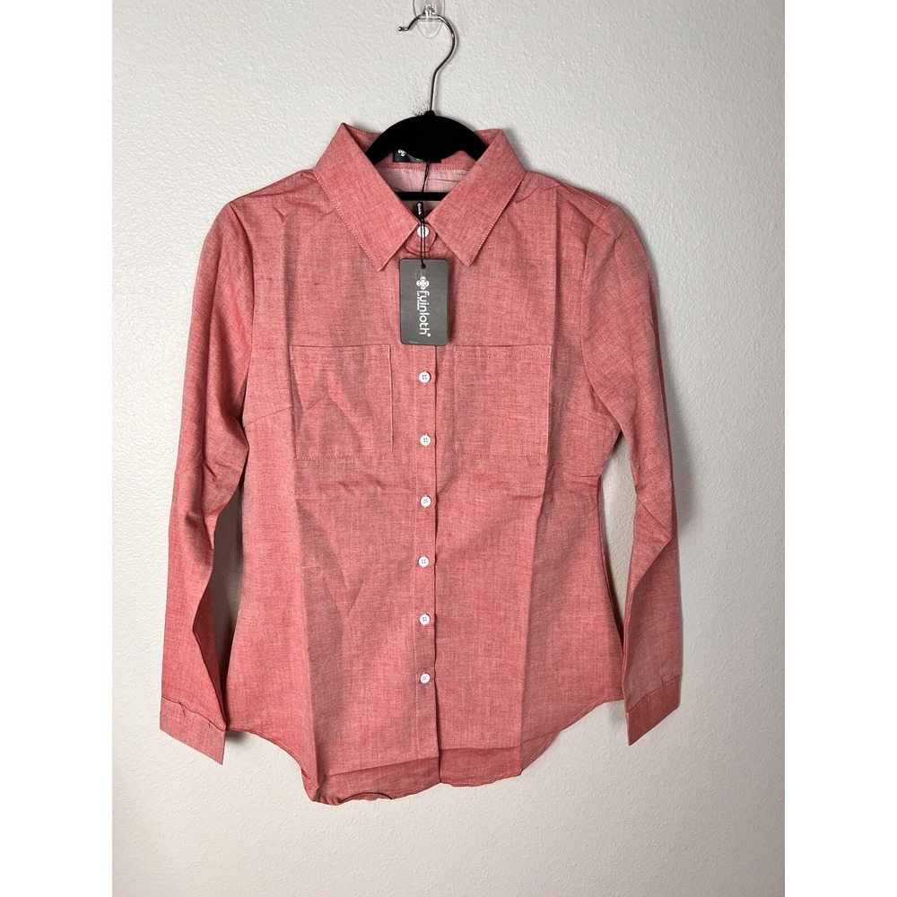 Fuinloth Mens Long Sleeve Button Up Shirt Size‎ Small S Red NWT